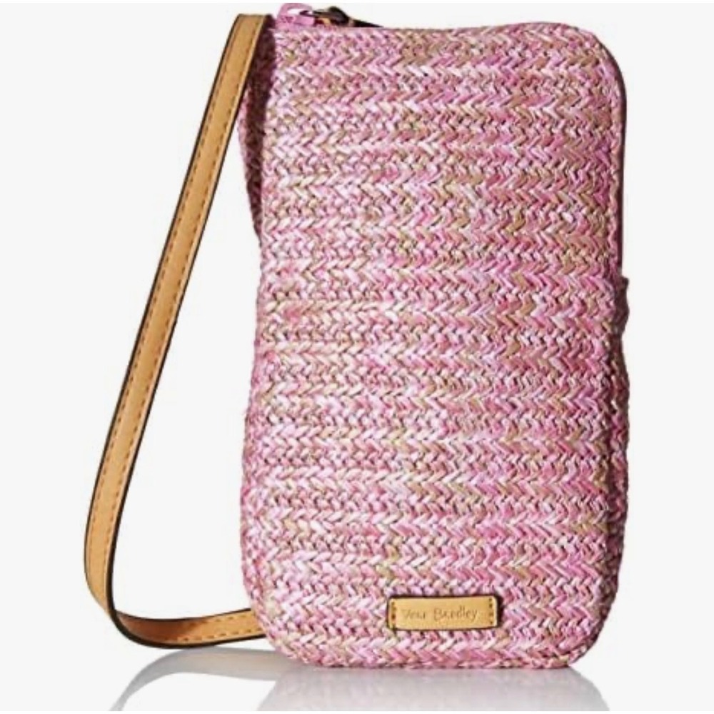 Vera Bradley Pink Cherry Straw Cellphone Crossbody bag woven texture adjustable